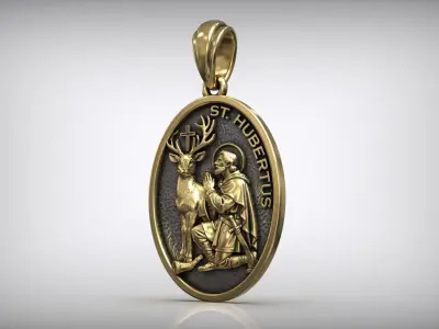 Saint Hubert Medal Pendant Christian Hunting Patron Medallion 3D print model