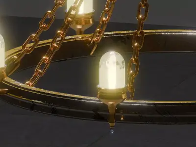 Antique metal lamp with glass and chains 3D model