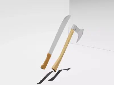 Axe ANd machete Low-poly 3D model