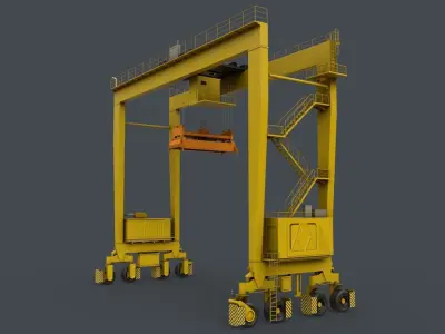 PBR Rubber Tyred Gantry Crane RTG V1 - Yellow Light Low-poly 3D model