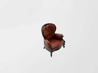 Traditional Orange and Wood Armchair Vintage Low-poly 3D model
