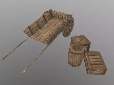  Medieval Cart 3 Low-poly 3D model