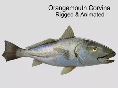 Orangemouth Corvina Realistic Animated Low-poly 3D model