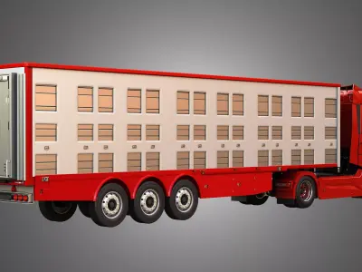 Renault T520 Truck - single axle with Animal Transport Trailer 3D Model Pack