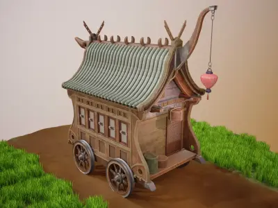 wooden cart Low-poly 3D model from CGTrader - Low-poly