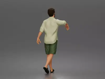 bearded man strolling forward in casual summer outfit 3D print model