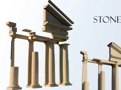 fronton Tuscan column and stone block model 3D model