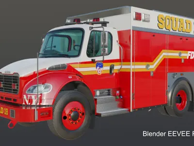 Fire Truck FDNY Squad Freightliner M2 106 Low-poly 3D model