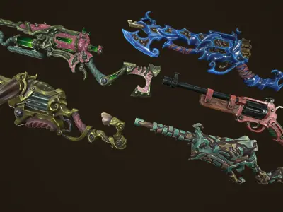 Modular stylized rifles collection Low-poly 3D model