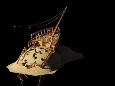 Shipwreck Model wooden structure in desert 3D model