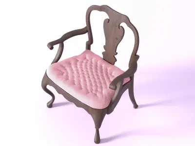 Armchair wooden chair with upholstered seat Low-poly 3D model