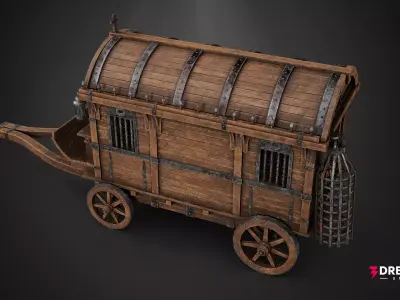 Medieval Prison Carriage - Iron-Bound Prisoner Wagon Low-poly 3D model