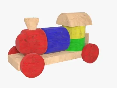 Wooden Toy Train Low-poly 3D model 3