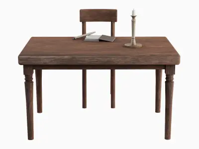 Old Table Set 05 Low-poly 3D model