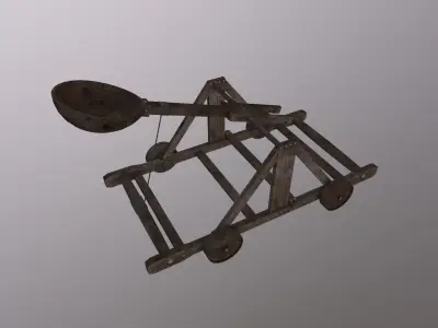 Catapult wooden cannon Low-poly 3D model by badqode