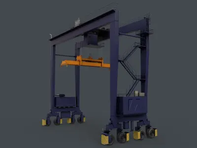 PBR Rubber Tyred Gantry Crane RTG V2 - Blue Dark Low-poly 3D model