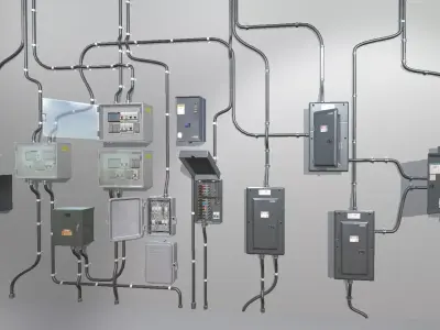 Fuse Boxes with modular wiring Low-poly 3D model