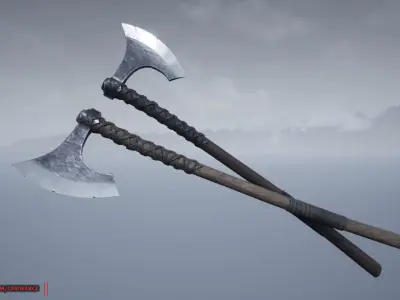 Viking Two Handed Battle Axe - Game ready low poly weapon Low-poly 3D model