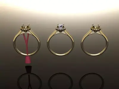 Round Halo Diamond Engagement Ring Flush Set Ready 3D print model