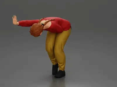 girl holding her stomach placing her hand on the wall 3D print model