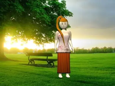 Girl in park with bench Free low-poly 3D model