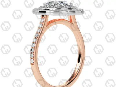 Ring 206 Oval Shape Cathedral Double Halo pave set with Gems 3D print model
