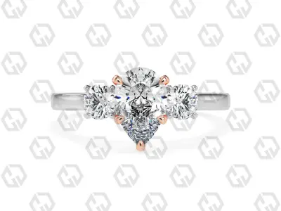 Ring 117 Pear Shape Cathedral shank 3 stone ring with round 3D print model