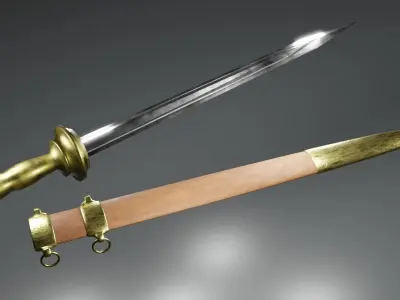Gladius sword with gold handle 3D model