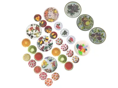 Fruit Designed Plates Set 3D model