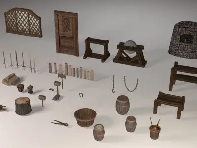 Blacksmith tools Low-poly 3D model purchase