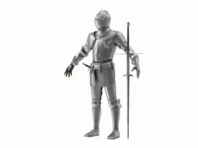 Polished Plate Armor with Zweihander Rigged for Cinema 4D 3D model