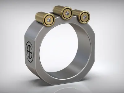 Military Silver Diamond Ring Gold Inlay  3D print model