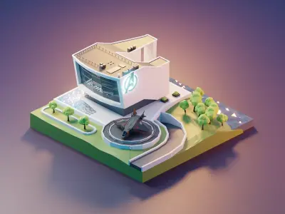 The Quinjet  and Avengers Facility 3D model  Low-poly 3D model