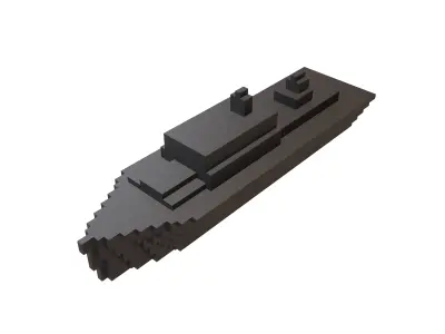 Voxel Style Simple Warship v1 001 Low-poly 3D model