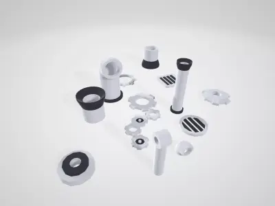 Minimalistic models of mechanisms and factory Pack Low-poly 3D model