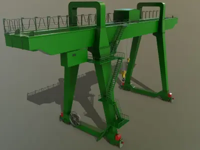 PBR Double Girder Gantry Crane V1 - Green  Low-poly 3D model