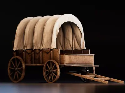 Old Wooden Wagon Cart Low-poly 3D model