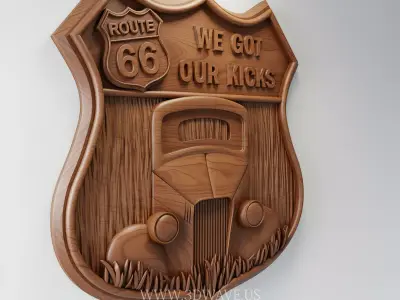Route 66 Sign CNC - Vintage Car Plaque STL - 3D Garage Sign  3D model