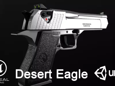 Desert Eagle and Bullet Low-poly 3D model
