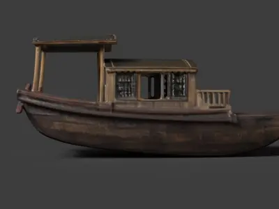 Chinese wooden boat   Low-poly 3D model