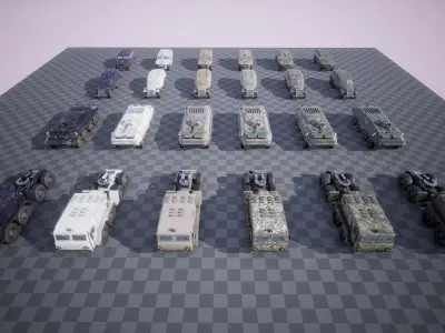 Functional - 4 Russian Military Vehicles  6 Versions per vehicle Low-poly 3D model