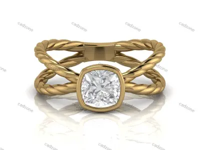 Twisted Band Cushion Diamond Solitaire Ring 3D Model 3D print model