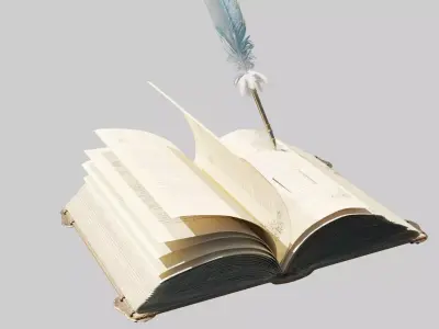 old book with quill 8k pbr textures Low-poly 3D model
