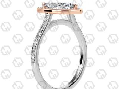 Ring 195 Marquise Shape Cathedral Halo pave set with Gems 3D print model