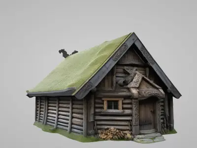 Medieval Viking village house 3D model Low-poly 3D model