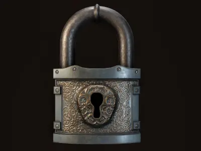 Fantasy Padlock with Key Low-poly 3D model