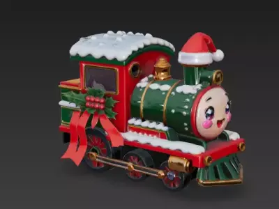 Chibi Christmas Train Engine 3D Model  Low-poly 3D model