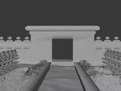 Gateway to Tranquility Where Ancient Stone Meets Silent Waters 3D model