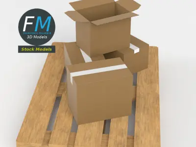 Cardboard boxes on wooden pallet 3D model
