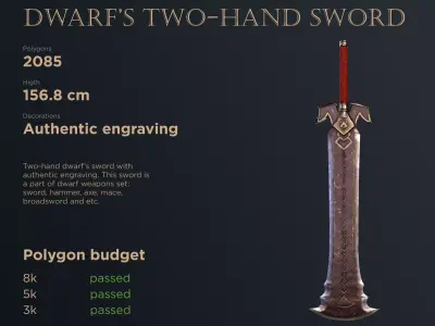 Dwarf Two-Hand Sword Low-poly 3D model